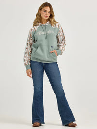 Wrangler Retro Women's Logo Southwestern Yoke Pullover Hoodie in Green