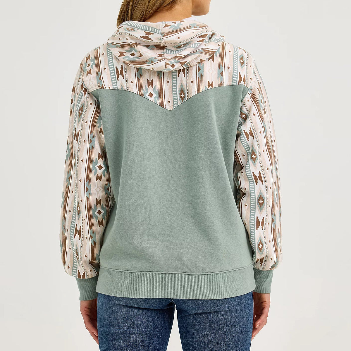 Wrangler Retro Women's Logo Southwestern Yoke Pullover Hoodie in Green