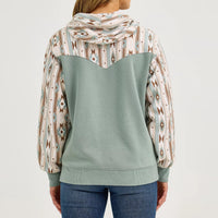 Wrangler Retro Women's Logo Southwestern Yoke Pullover Hoodie in Green