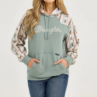 Wrangler Retro Women's Logo Southwestern Yoke Pullover Hoodie in Green