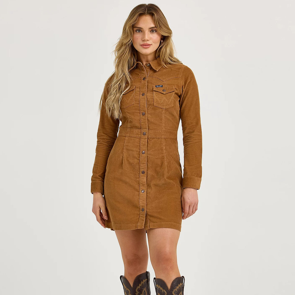 Wrangler Retro Women's L/S Corduroy Western Shirt Dress in Fawn