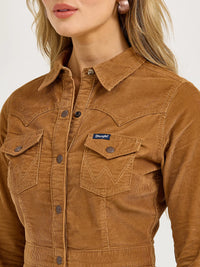 Wrangler Retro Women's L/S Corduroy Western Shirt Dress in Fawn