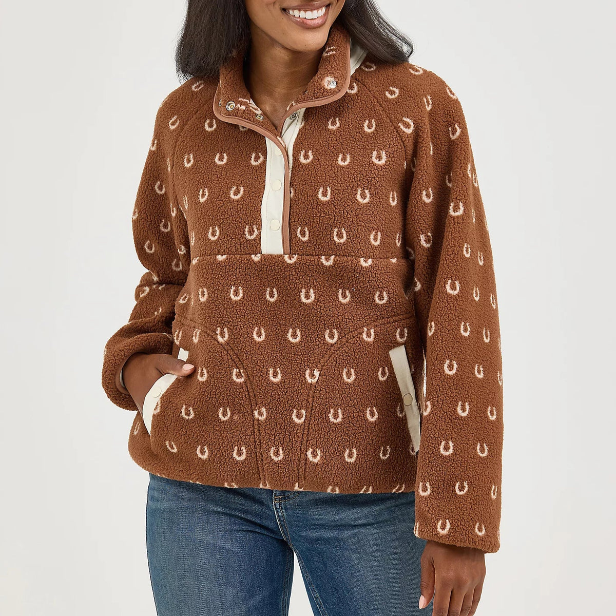 Wrangler Retro Women's Half Snap Sherpa Pullover in Brown