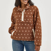 Wrangler Retro Women's Half Snap Sherpa Pullover in Brown