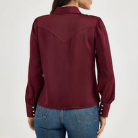 Wrangler Retro Women's Satin Rodeo Western Snap Blouse in Port