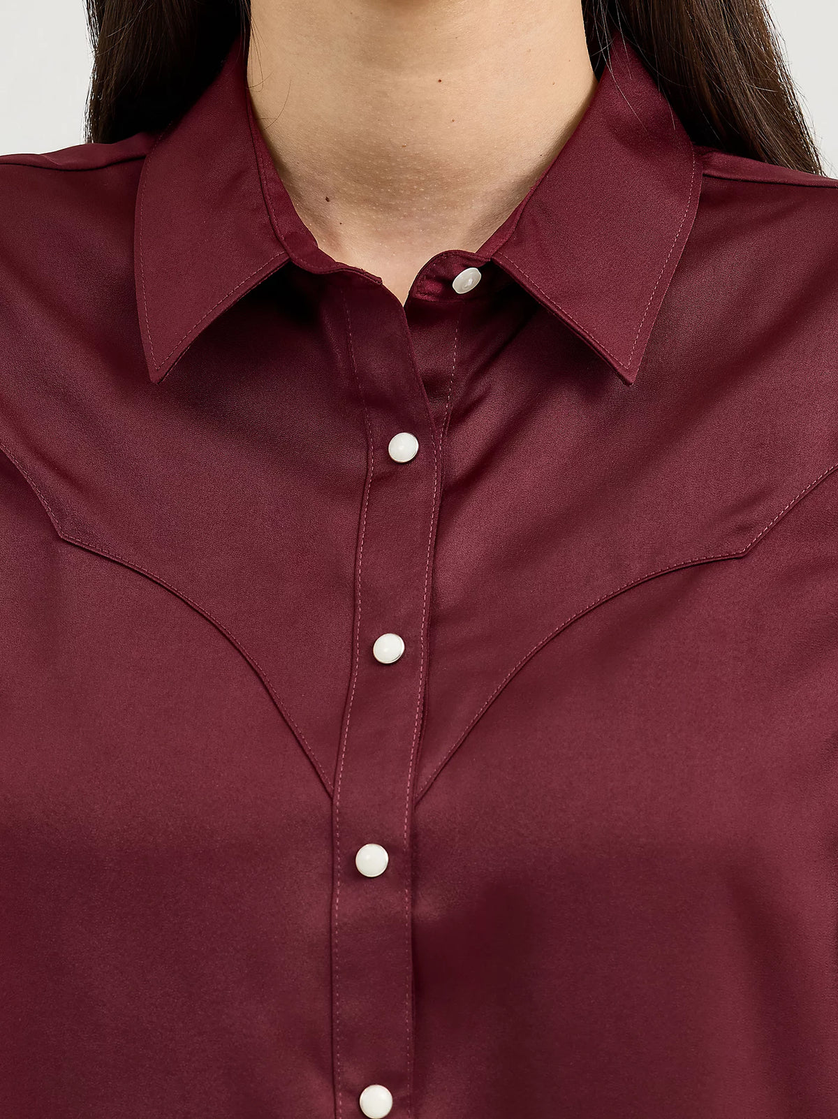 Wrangler Retro Women's Satin Rodeo Western Snap Blouse in Port