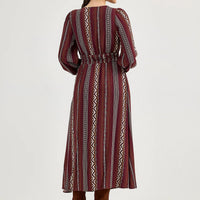 Wrangler Retro Women's L/S Princess Waist Button Front Maxi Dress in Port