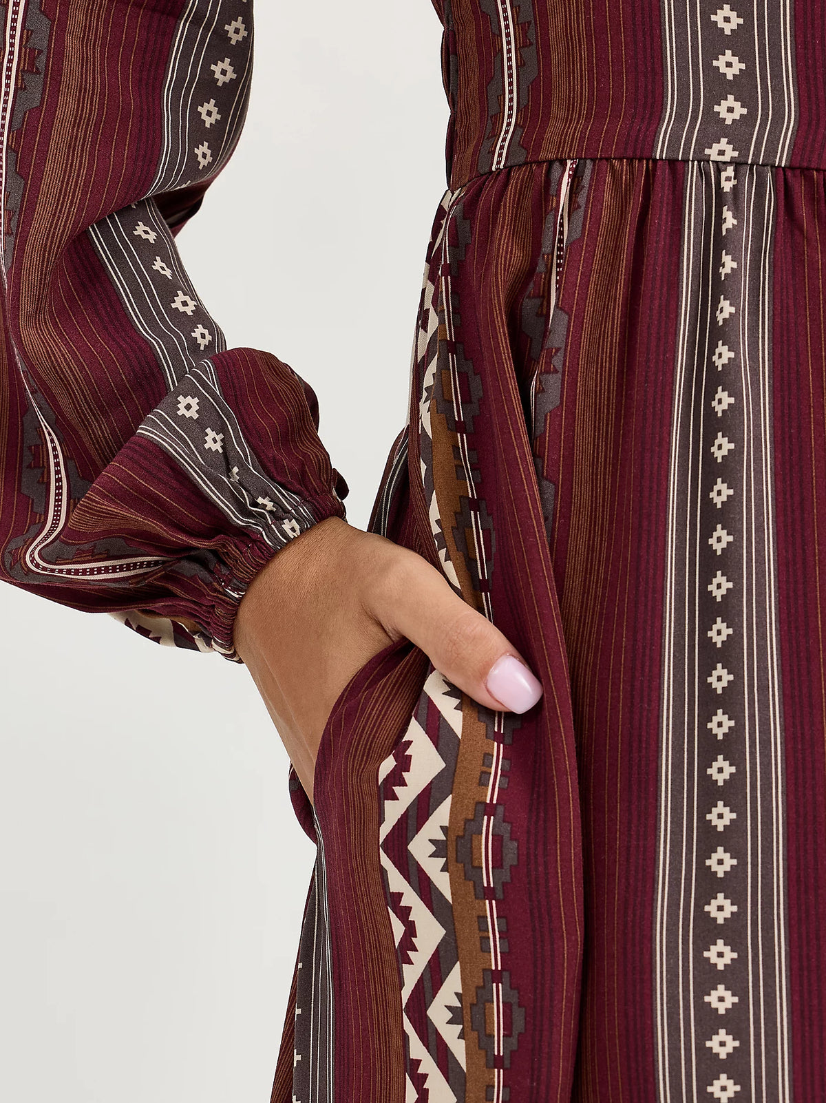 Wrangler Retro Women's L/S Princess Waist Button Front Maxi Dress in Port