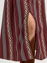 Wrangler Retro Women's L/S Princess Waist Button Front Maxi Dress in Port