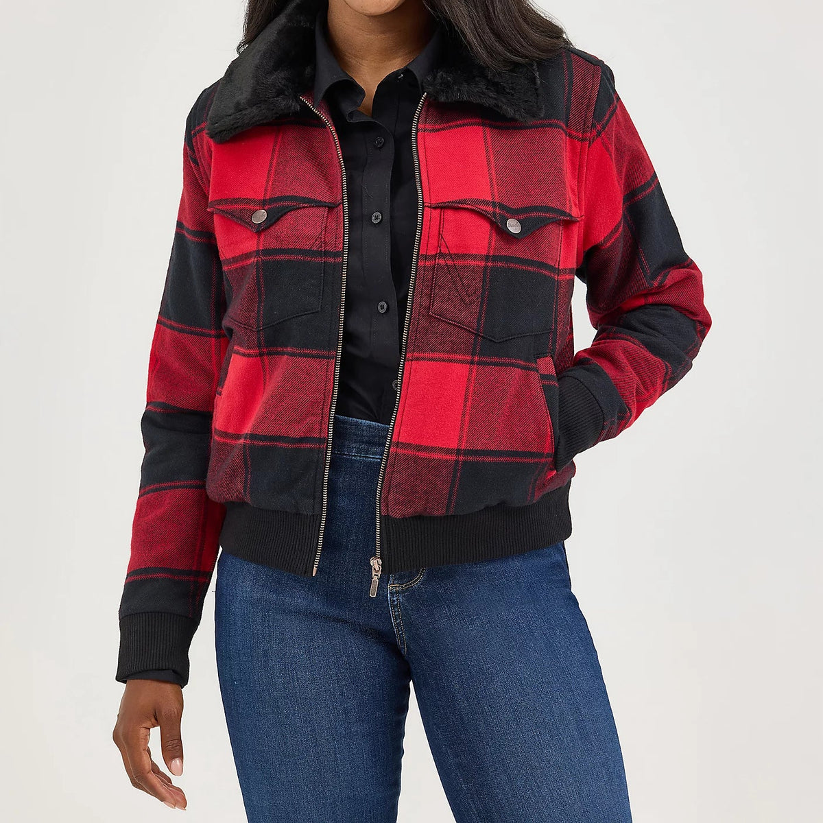 Wrangler Retro Women's Lined Bomber in Red Buffalo