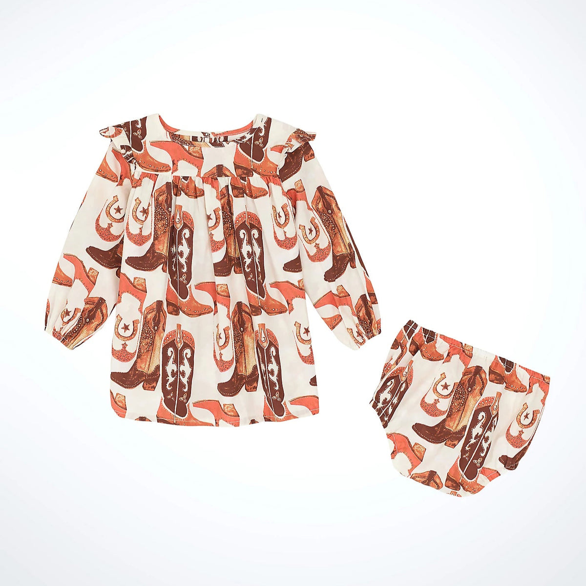 Wrangler Baby & Toddler Girl's L/S Western Boot Print Trapeze Dress in Pink