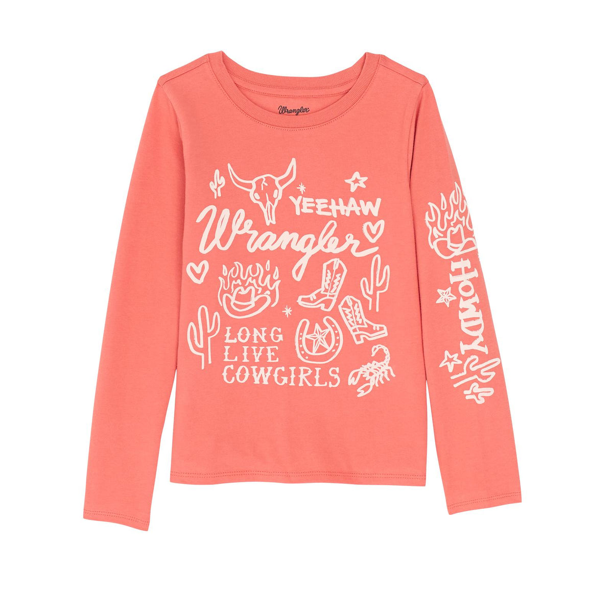 Wrangler Girl's L/S Western Yeehaw Graphic in Coral