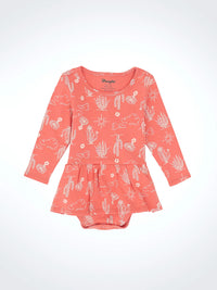 Wrangler Baby Girl's L/S Desert Icons Skirted Bodysuit in Coral