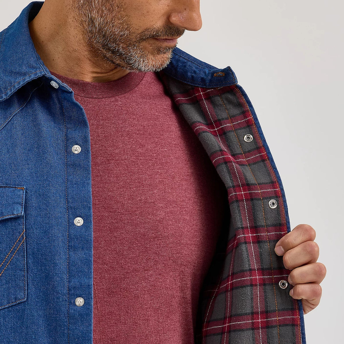 Wrangler Men's L/S Flannel Lined Work Shirt in Blue Denim (Available in Plus Sizes)