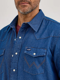 Wrangler Men's L/S Flannel Lined Work Shirt in Blue Denim (Available in Plus Sizes)