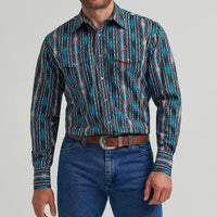 Wrangler Men's Checotah L/S Western Snap Shirt in Turquoise Crimson