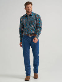Wrangler Men's Checotah L/S Western Snap Shirt in Turquoise Crimson