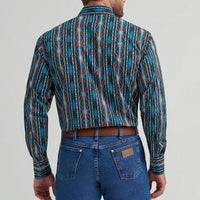 Wrangler Men's Checotah L/S Western Snap Shirt in Turquoise Crimson
