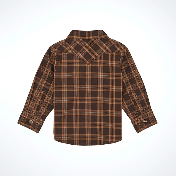 Wrangler Baby & Toddler Boy's L/S Western Plaid Snap Shirt in Mocha Brown
