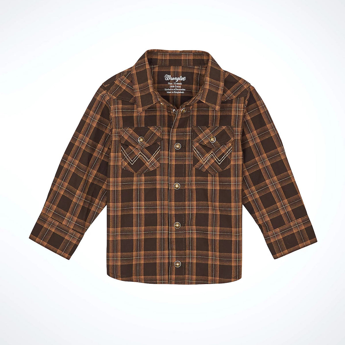 Wrangler Baby & Toddler Boy's L/S  Western Plaid Snap Shirt in Mocha Brown