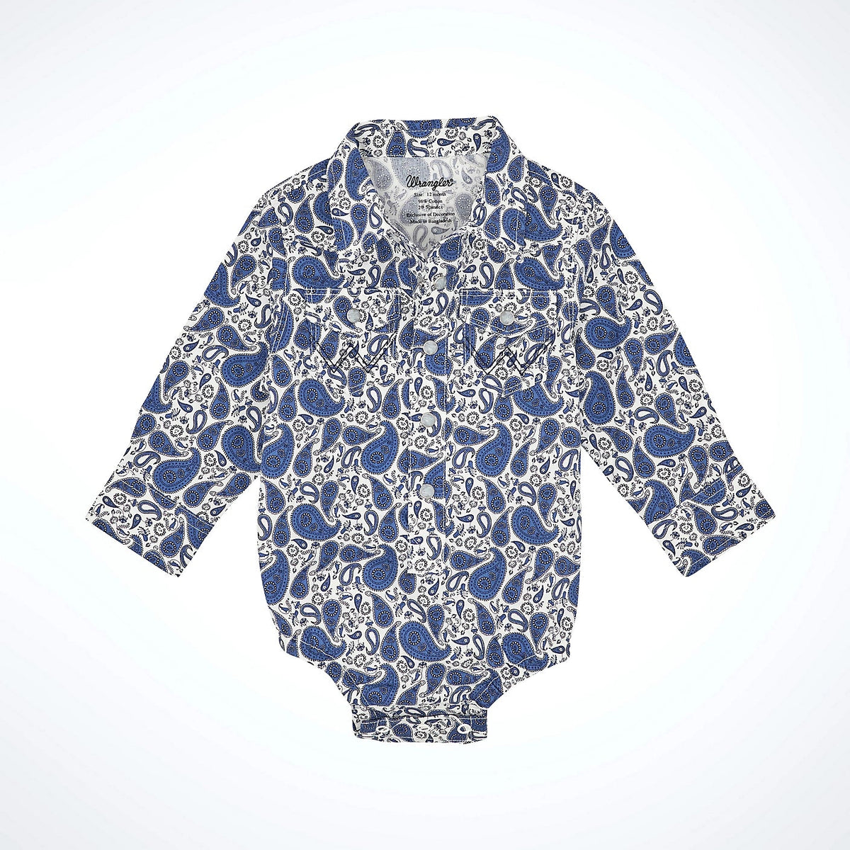 Wrangler Baby Boy's L/S Western Snap Bodysuit in Atlantic Paisley