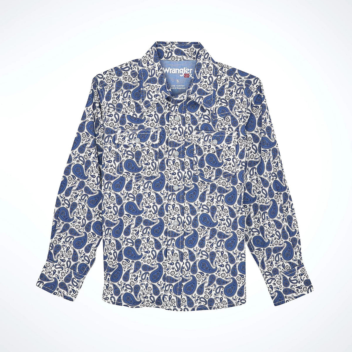 Wrangler Boy's 20X Advanced Comfort L/S Western Snap Shirt in Atlantic Paisley