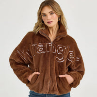 Wrangler Retro Women's Logo Fuzzy Zip Jacket in Teddy Brown