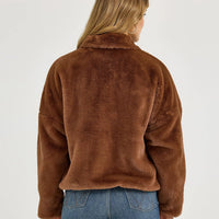 Wrangler Retro Women's Logo Fuzzy Zip Jacket in Teddy Brown