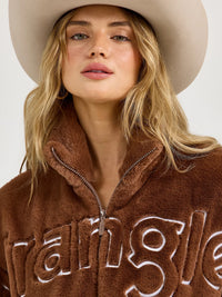 Wrangler Retro Women's Logo Fuzzy Zip Jacket in Teddy Brown