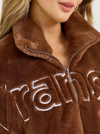 Wrangler Retro Women's Logo Fuzzy Zip Jacket in Teddy Brown