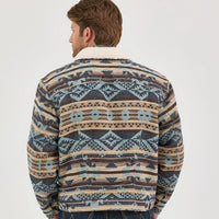 Wrangler Men's Sherpa Lined Jacquard Print Trucker Jacket in Dark Sapphire