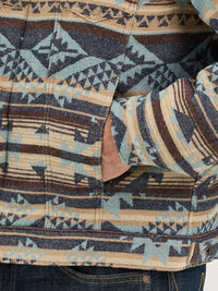 Wrangler Men's Sherpa Lined Jacquard Print Trucker Jacket in Dark Sapphire