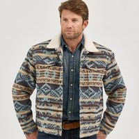 Wrangler Men's Sherpa Lined Jacquard Print Trucker Jacket in Dark Sapphire
