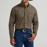 Wrangler Men's L/S George Strait Button Down Shirt in Coffee Rhombi (Available in Plus Sizes)