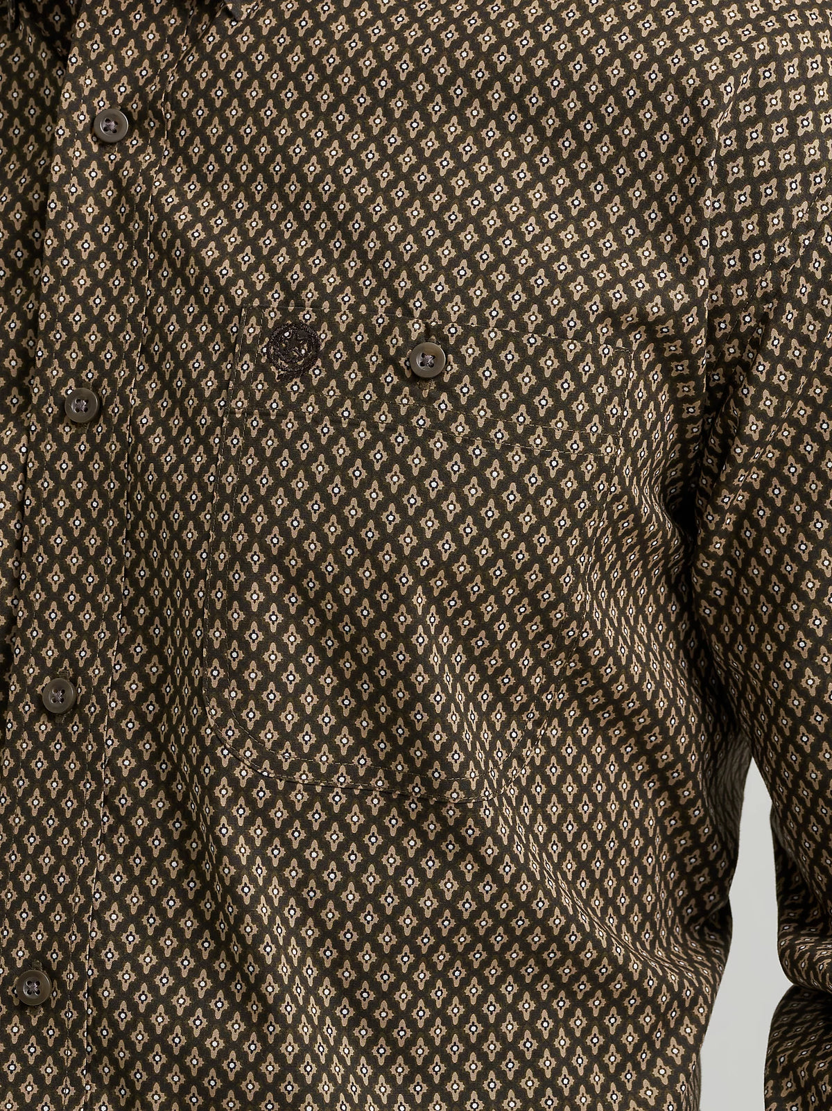 Wrangler Men's L/S George Strait Button Down Shirt in Coffee Rhombi (Available in Plus Sizes)