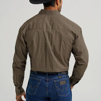 Wrangler Men's L/S George Strait Button Down Shirt in Coffee Rhombi (Available in Plus Sizes)