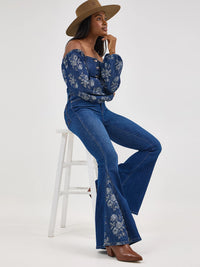 Wrangler Retro Women's Bailey High Rise Pieced Trumpet Flare Jean in Melody