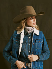Wrangler Women's Sherpa Lined Denim Vest in Mid