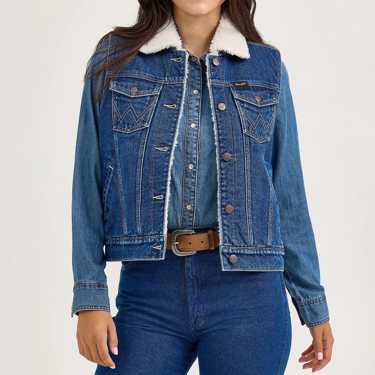 Wrangler Women's Sherpa Lined Denim Vest in Mid