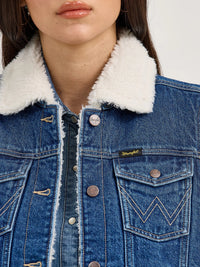 Wrangler Women's Sherpa Lined Denim Vest in Mid