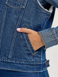 Wrangler Women's Sherpa Lined Denim Vest in Mid