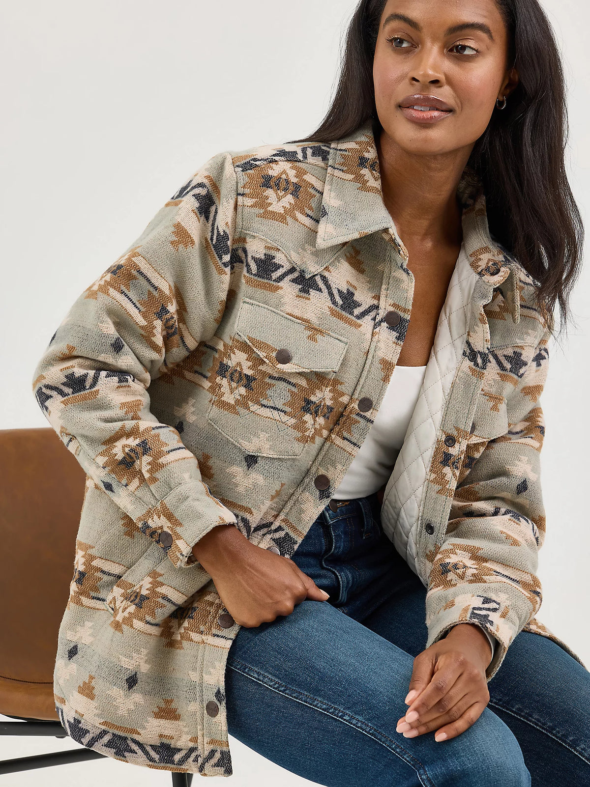 Wrangler Women's Quilt Lined Jacquard Shacket in Pale Green