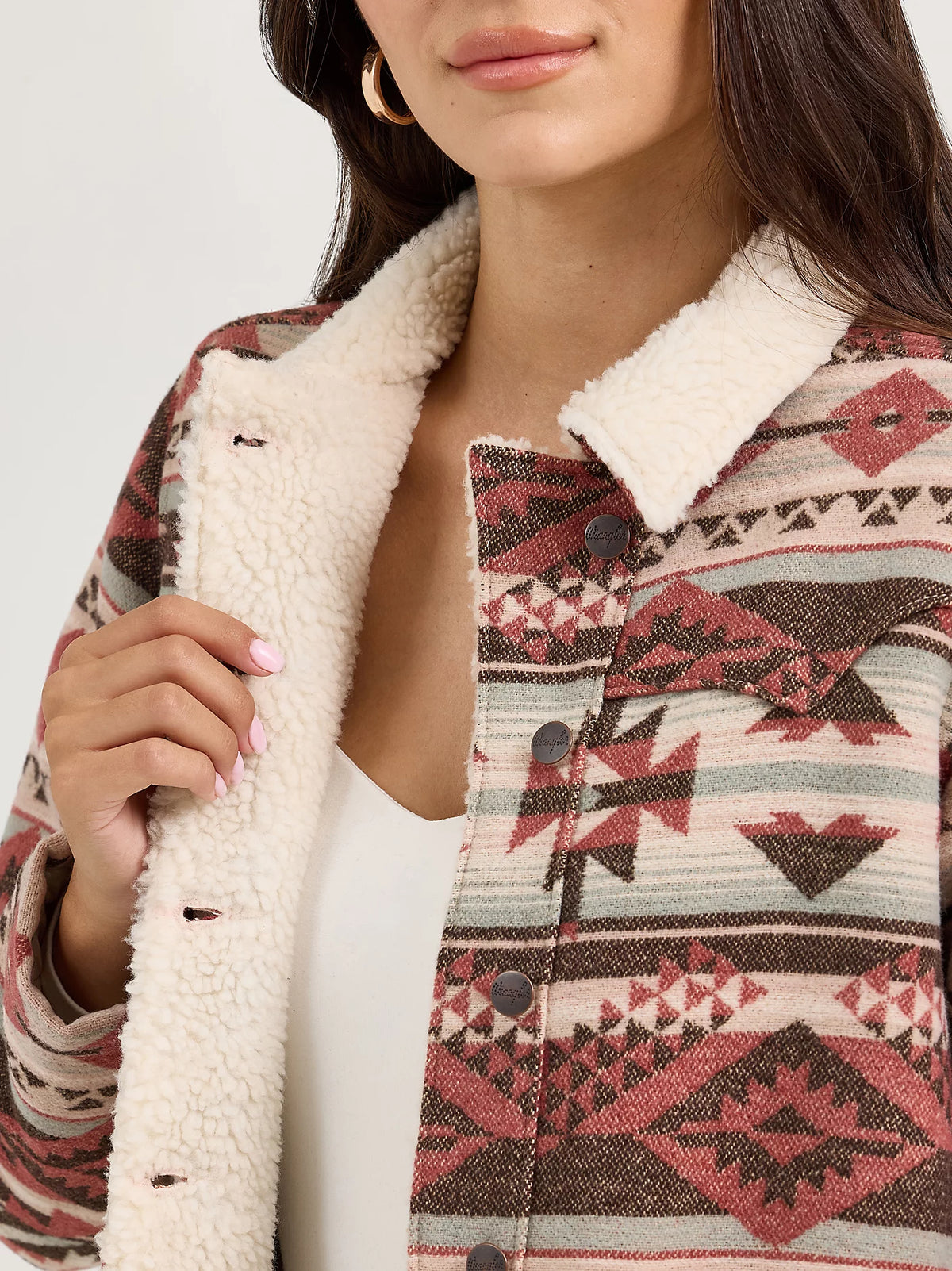 Wrangler Women's Sherpa Lined Jacquard Barn Jacket in Burgundy