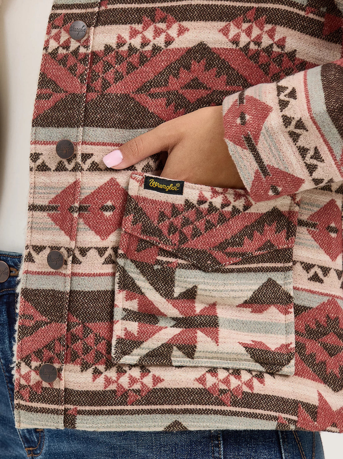 Wrangler Women's Sherpa Lined Jacquard Barn Jacket in Burgundy