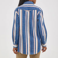 Wrangler Women's Retro L/S Boyfriend Western Snap Shirt in Blue Stripe