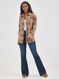 Wrangler Women's Retro L/S Boyfriend Shirt Jacket in Brown Plaid