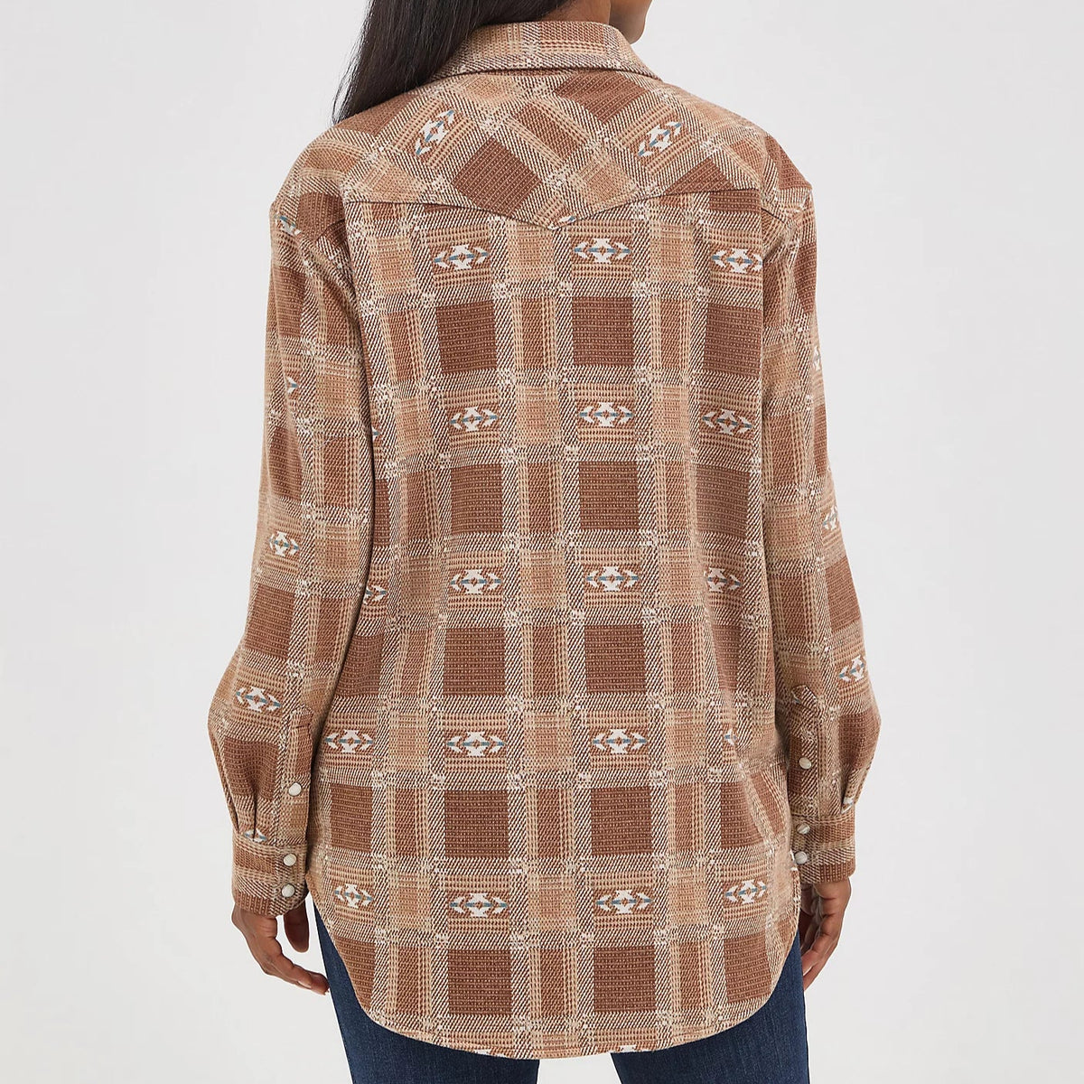 Wrangler Women's Retro L/S Boyfriend Shirt Jacket in Brown Plaid