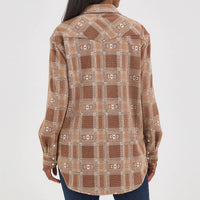 Wrangler Women's Retro L/S Boyfriend Shirt Jacket in Brown Plaid