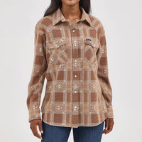Wrangler Women's Retro L/S Boyfriend Shirt Jacket in Brown Plaid