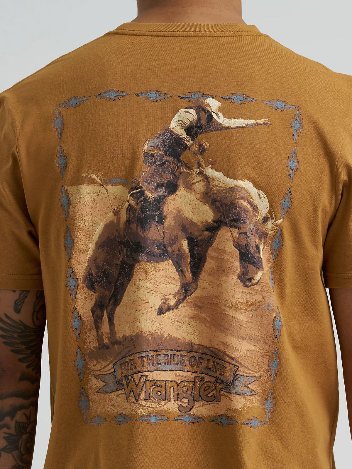 Wrangler Men's S/S Bucking Cowboy Back Graphic T-Shirt in Tobacco Brown